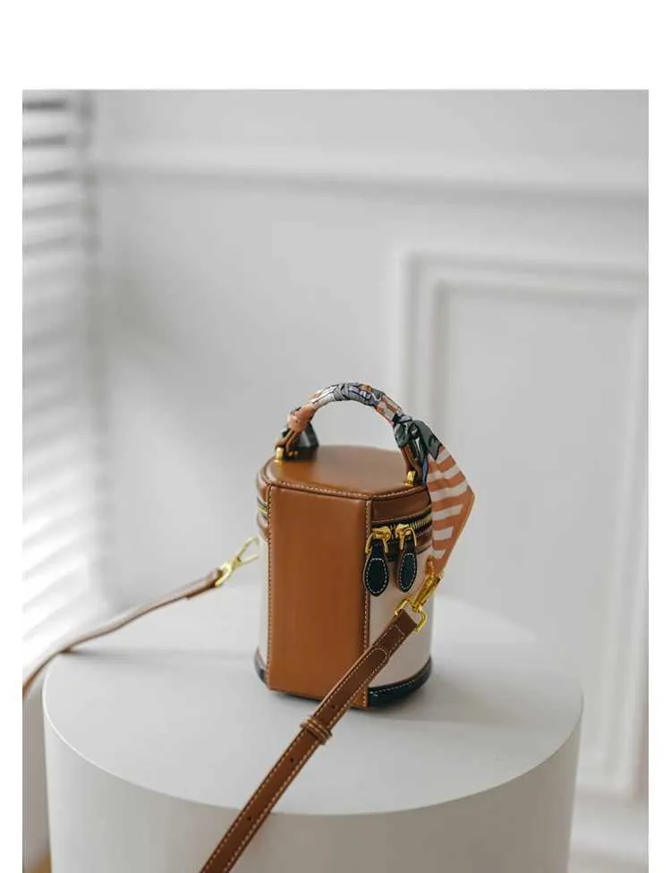 Borsa a secchiello retro colore a contrasto borsa a spalla pelle_voghion.com