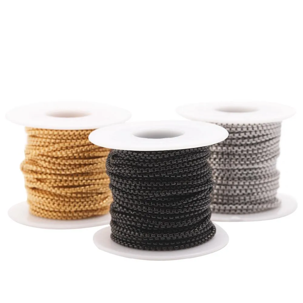 10 yard/rotolo 2 mm 2,5 mm 3 mm argento oro nero acciaio inossidabile catena rolo sfusa per materiali per la realizzazione di collane di gioielli fai da te_voghion.com