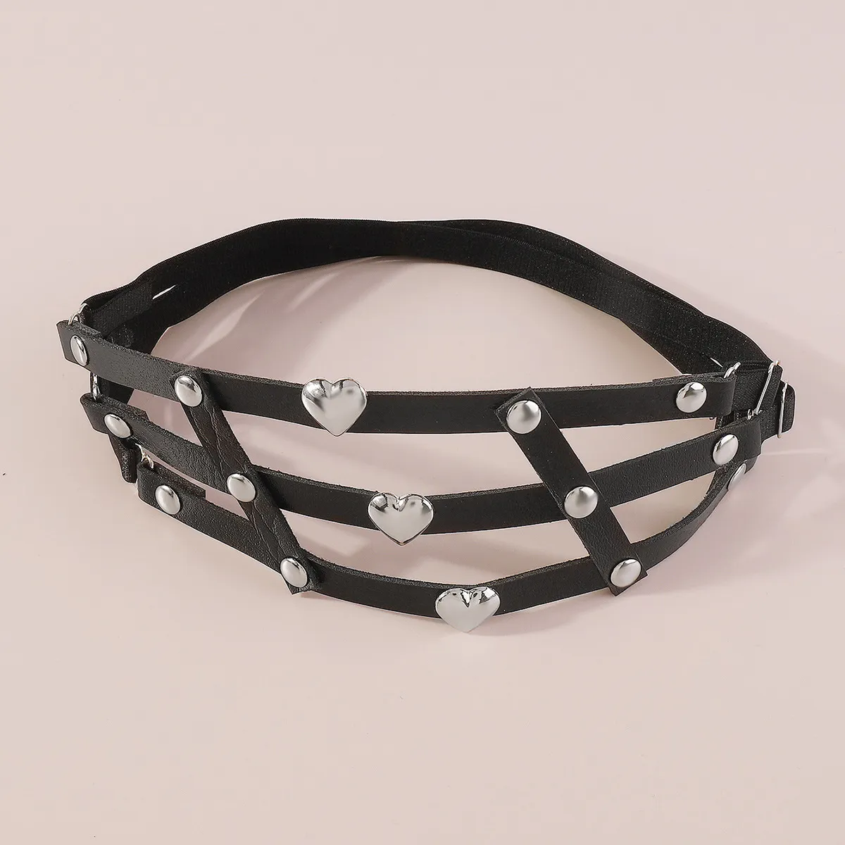 Fußkettchen 2023 Sexy Gothic PU-Leder Nieten Beinring Punk Cool Pats Mädchen Pfirsich Herz Oberschenkelkette Weibliche Körperzubehör_voghion.com