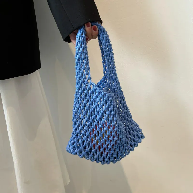 Lässige gewebte Damen-Umhängetaschen, gestrickte Handtaschen, große Kapazität, Shopper-Tasche, weibliche Strand-/Reise-Geldbörsen aus Baumwolle 240826_voghion.com