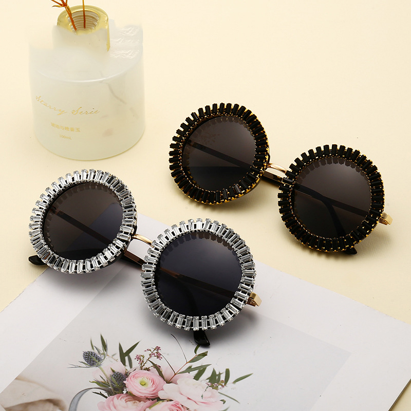 Brand Designer Round Diamond Sunglasses Women Fashion Vintage Party Travel Steampunk Sun Glasses Sexy Ladies Shades_voghion.com