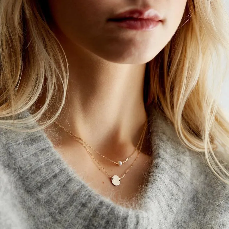 Collane con ciondolo Minar Doppio strato Collana con moneta in metallo con perle simulate per donne Signore 3 stili Catena sottile per tutti i giorni_voghion.com