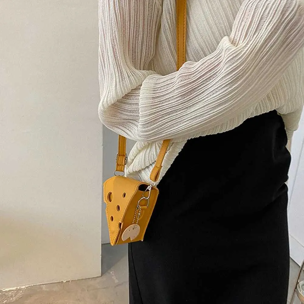 Damen Dreieckige und Quadratische Käseförmige Mini PU Ledertaschen Süße Kopfhörer Lippenstift Geldbörsen Handtaschen Umhängetasche_voghion.com