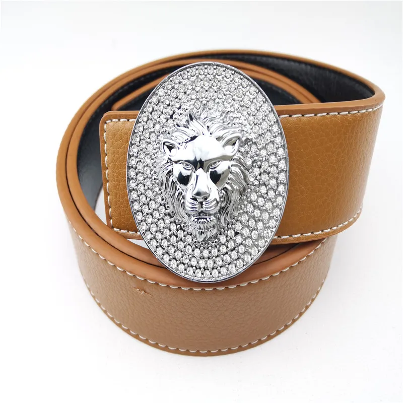 Marke Diamant mit Löwenschnalle Gürtel für Männer und Frauen Designer Leder Mode Taille Gürtel gute Qualität_voghion.com