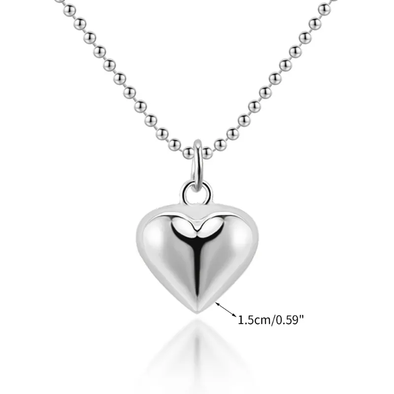 Heart Pendant Necklace With Love Heart Charm And Ball Chain_voghion.com