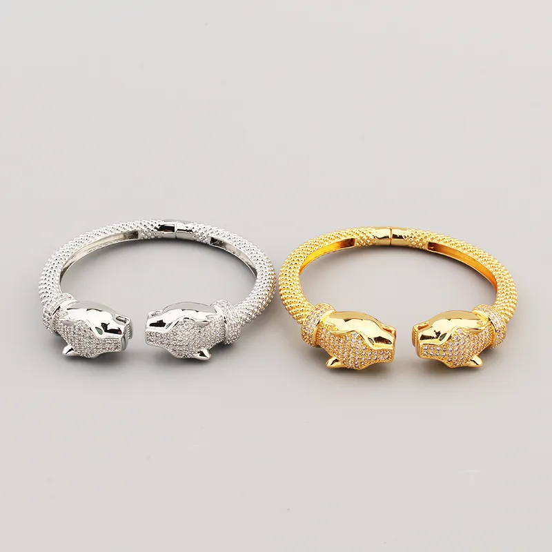 wide Gold Sliver Leopard Diamond Bangle Bracelets Chain Love Designer For Women Men Open Couple Fashion Designer Wedding_voghion.com