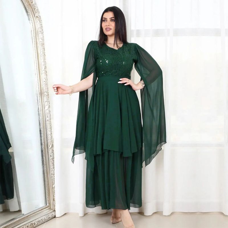 Women's Clothing autumn new Arabic sequin evening dress muslim with belt_voghion.com