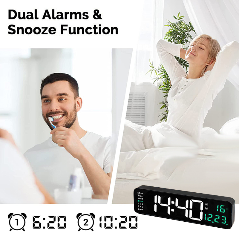 Wall-Mounted Large LED Digital Wall Clock Temp Date Week Display Power Off Memory Table Clock With Remote Control For Household_voghion.com