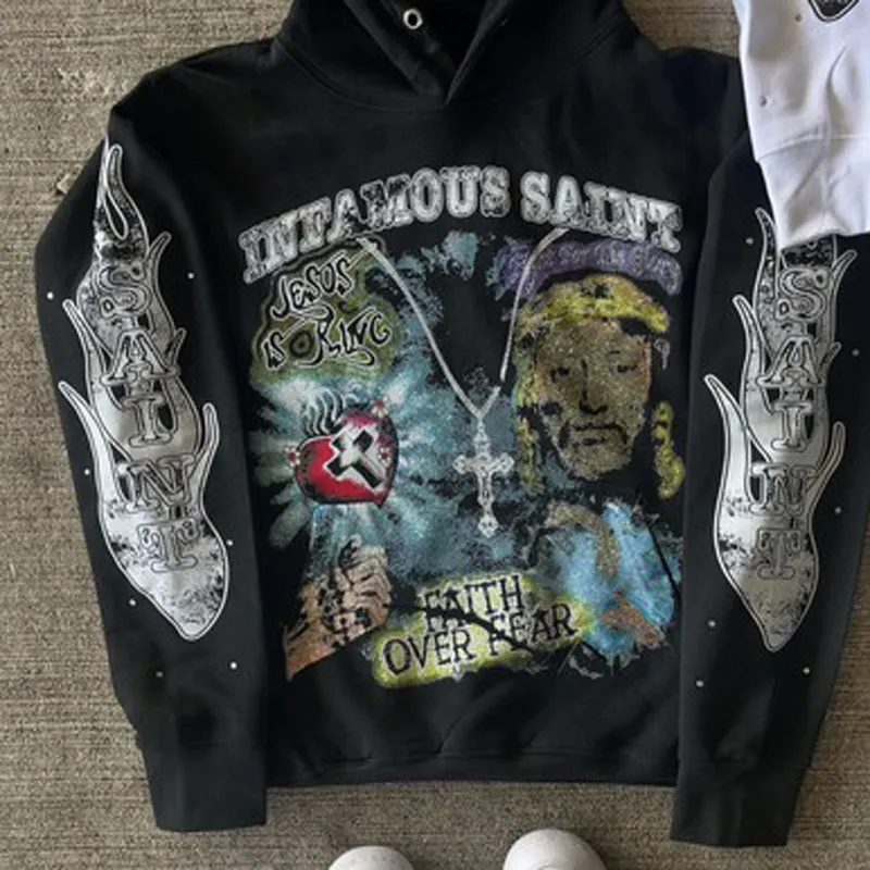 Felpa con zip gothic skull ricamata oversized stile harajuku_voghion.com