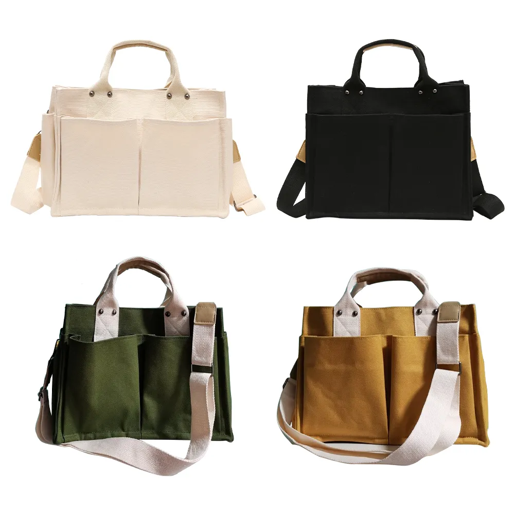 Borsa a tracolla in tela, alla moda, con manico superiore, grande capacità, multitasche, tracolla regolabile, semplice e portatile per il fine settimana_voghion.com