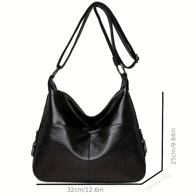 Borsa a tracolla Hobo retrò, grande capacità, casual, alla moda, in pelle PU, tinta unita, semplice e versatile da donna_voghion.com