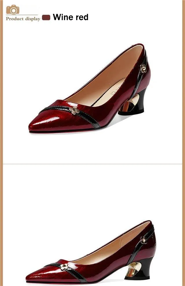 Sapatos femininos de couro fino, salto grosso, temperamento versátil, boca rasa, antiderrapante, trabalho, sapatos individuais, sem salto_voghion.com
