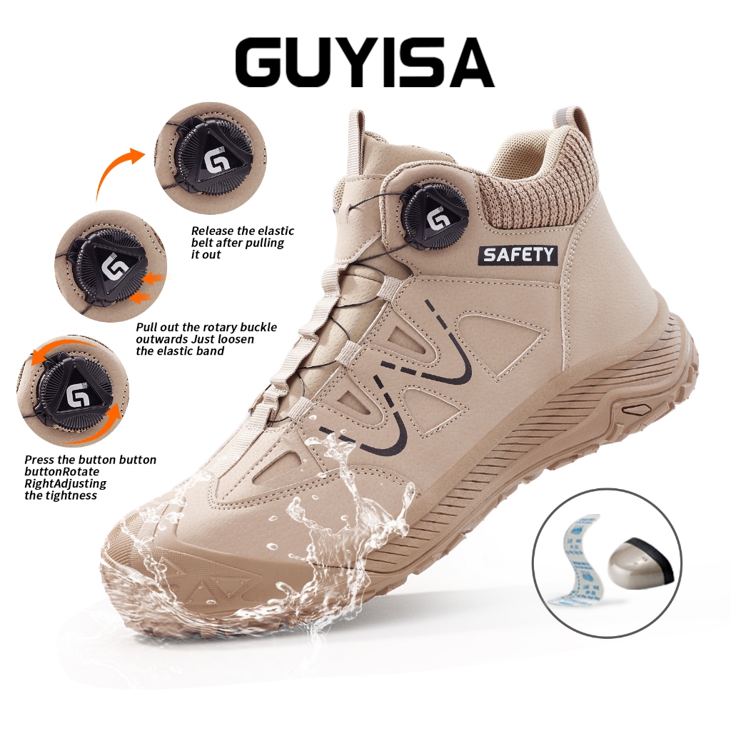 GUYISA Safety Shoes Work Shoes Steel Toe Boots Waterproof Non-slip High-cut 5052_voghion.com