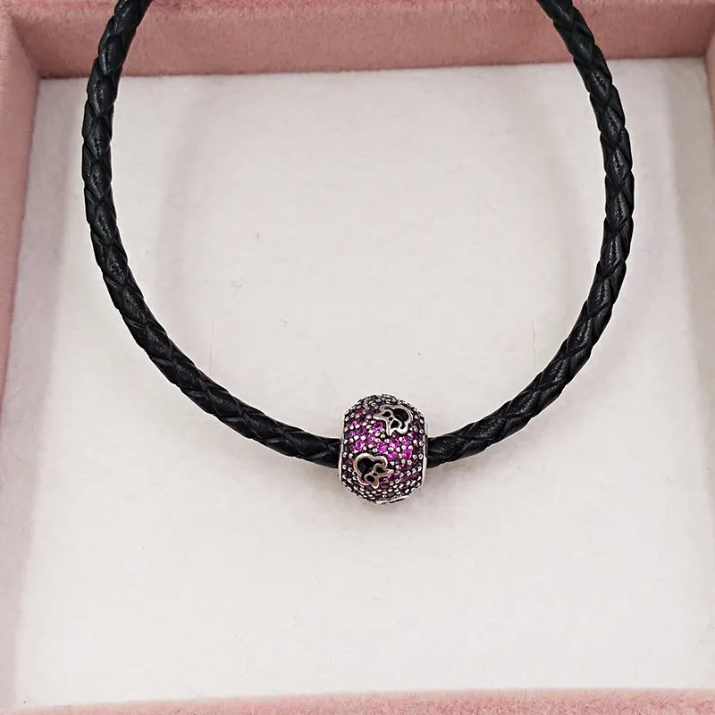 Conjuntos de joyas para mujer, kits de cuentas de plata esterlina, pulsera de tenis, dije de plata pavé abstracto Disney con circonita cúbica roja y corte mínimo_voghion.com