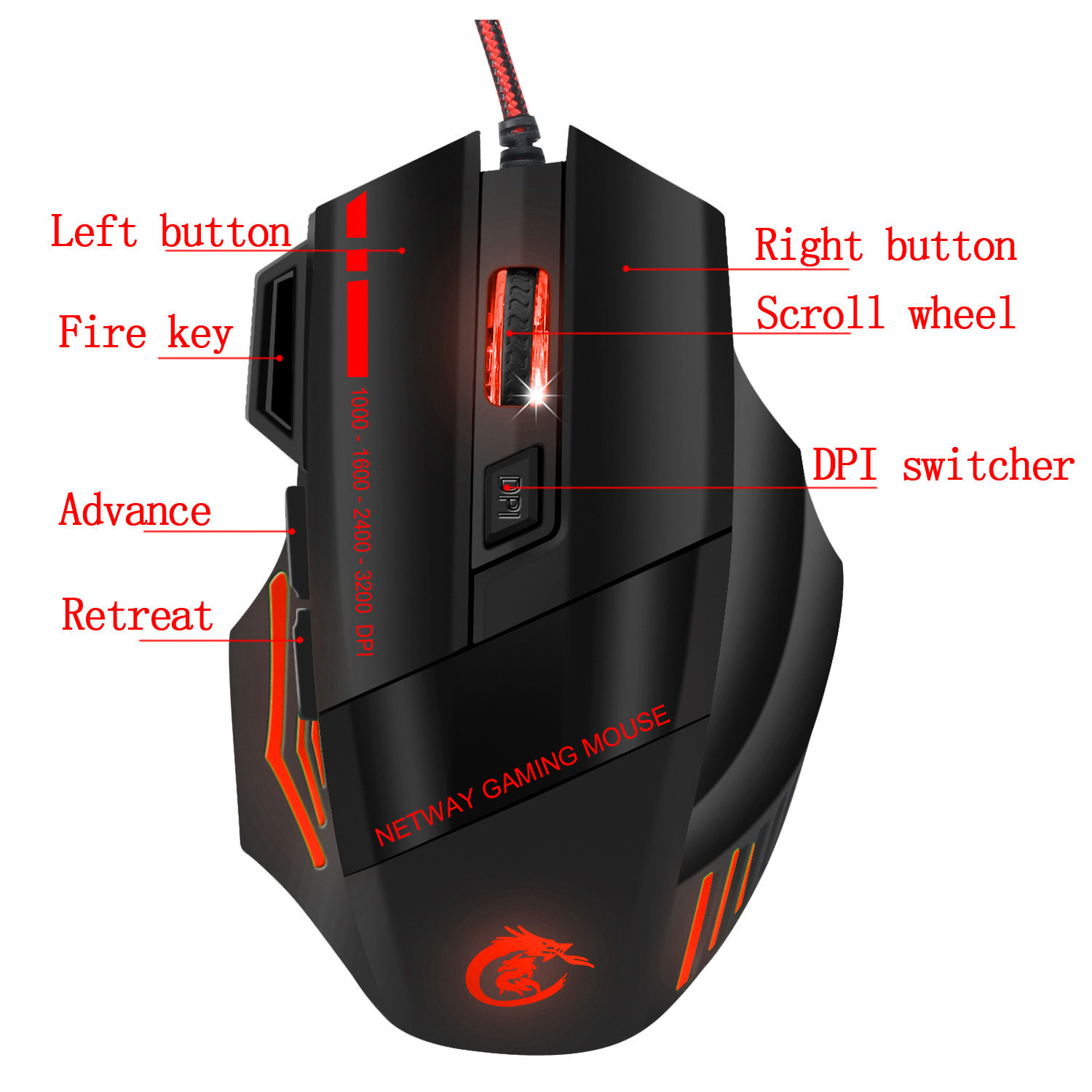 Colorful 7D glowing game mouse wired MOUSE 3200dpi firepower key batch 7_voghion.com