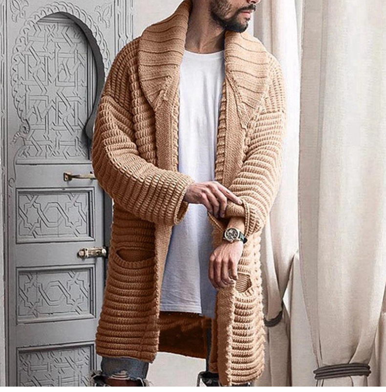 Vêtements pour hommes automne et hiver mode homme mi-long cardigan pull col à revers à manches longues veste en laine pour hommes SY0038_voghion.com