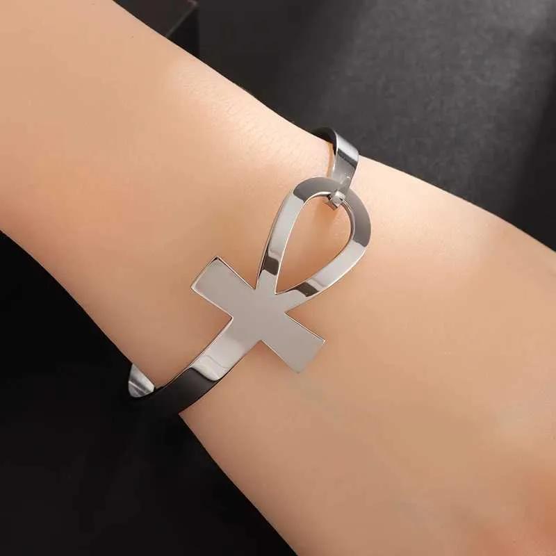 Bracciale rigido croce ankh donna acciaio inox gioiello religioso_voghion.com
