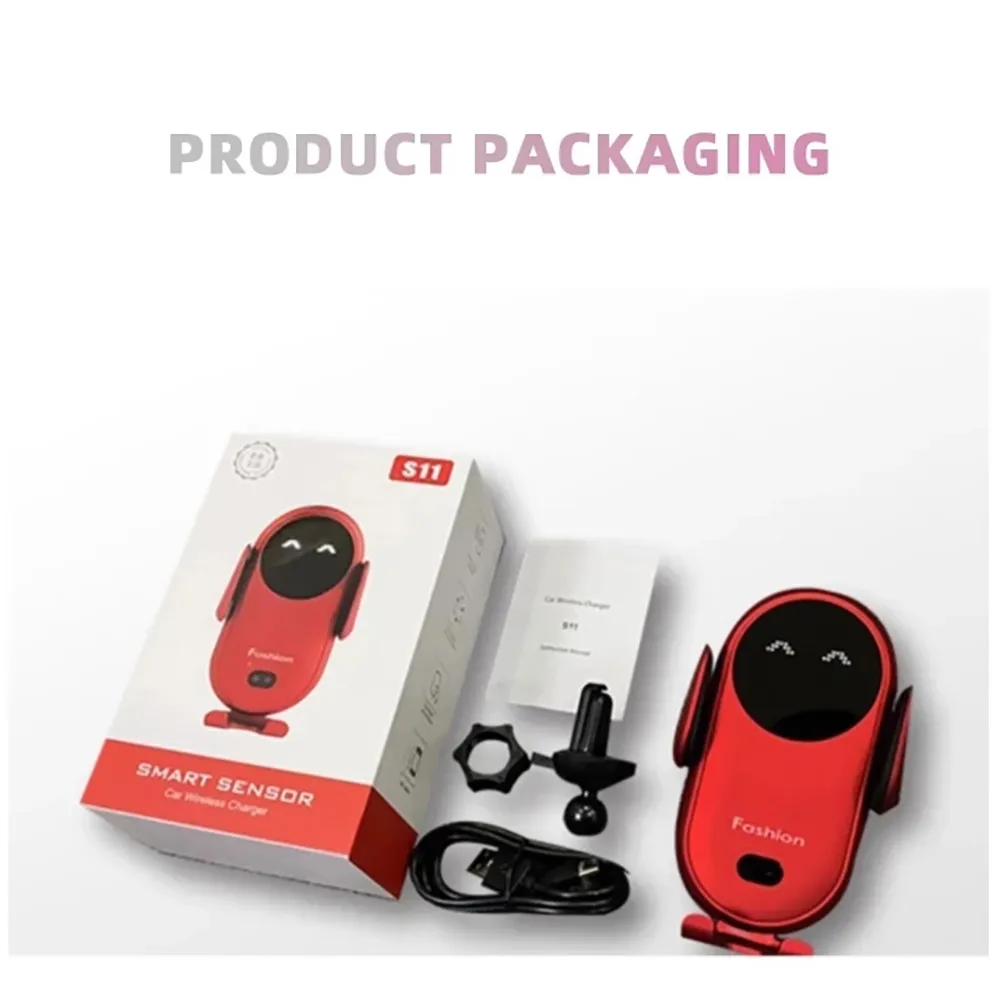 S11 10W Qi Wireless Charging Stand Charger Auto Infrared Sensor LED Mobile Phone Holder In Car Mount Air Vent_voghion.com