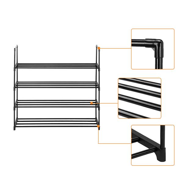 Schuhregal mit 13 Rohren und 4 Ebenen – Platzsparendes, stapelbares Design, für 15 Paar (90 x 30 x 65 cm, Schwarz) – Ideal für Eingangsbereich, Kleiderschrank und Wohnheim_voghion.com