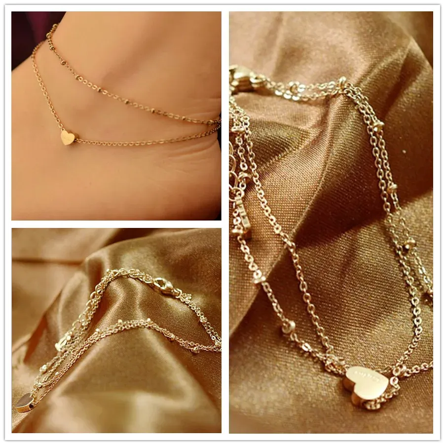 Simple Woman Anklets Casual/Sporty 14K Gold Chain Women Ankle Bracelet Jewelry_voghion.com
