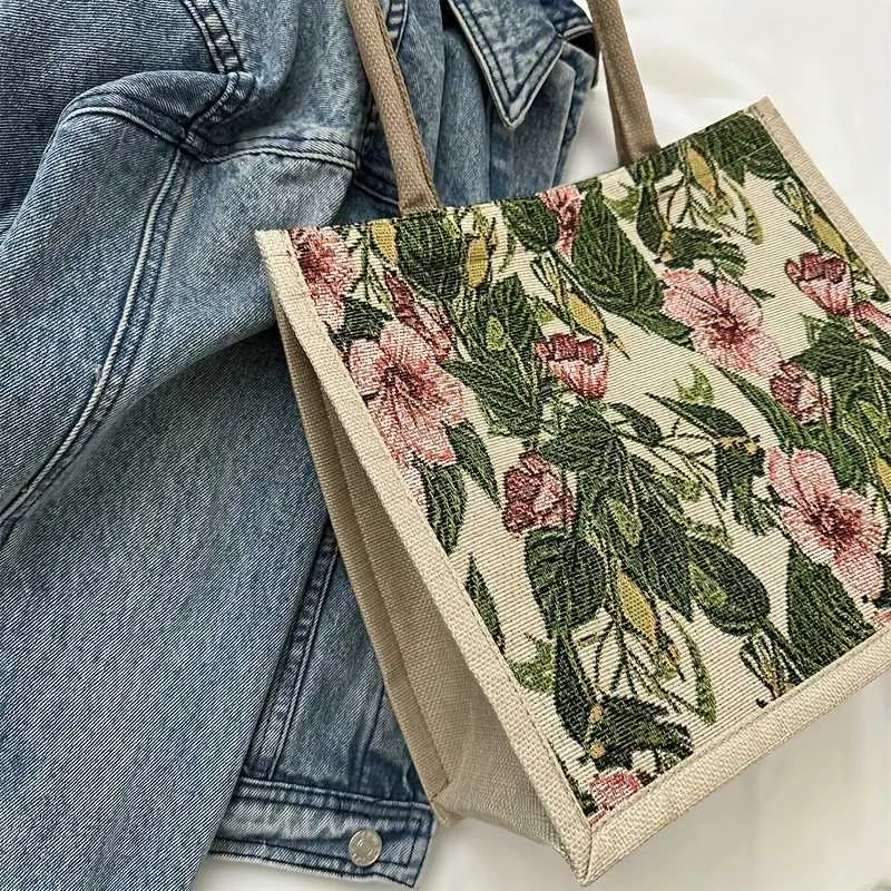 Designer Tote Handbag Large Capacity Jacquard Canvas Shopper Bag_voghion.com