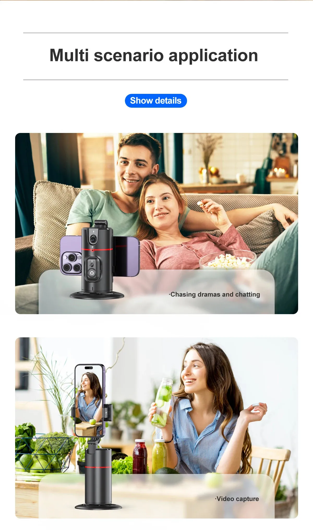 Selfieshow P02 Gimbal 360 Rotation AI Automatic Tracking Shooting Stabilizer Detachable Phone Clip Mini Selfie Stick_voghion.com