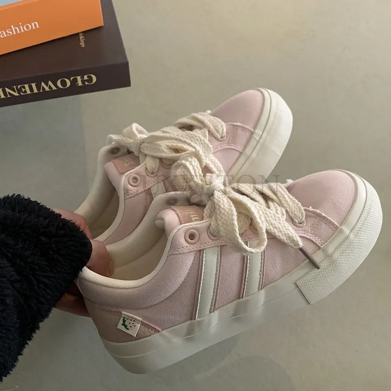 Thick Soled Campus Style Canvas With Fabric Surface For Comfortable Breathable Fashionable Retro Casual Board Shoes_voghion.com