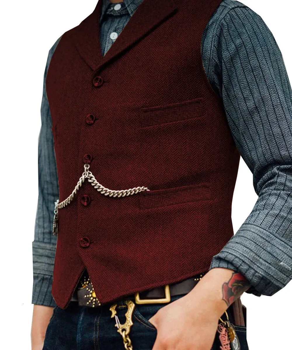 Herrenwesten Anzugweste Braune Hochzeit Wolle Tweed Business Weste Jacke Lässig Slim Fit Gilet Homme Für Bräutigam Mann_voghion.com