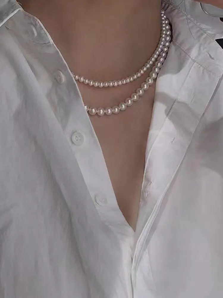 Freshwater Pearl Necklace Long Multi-wear Double Layer Chain_voghion.com