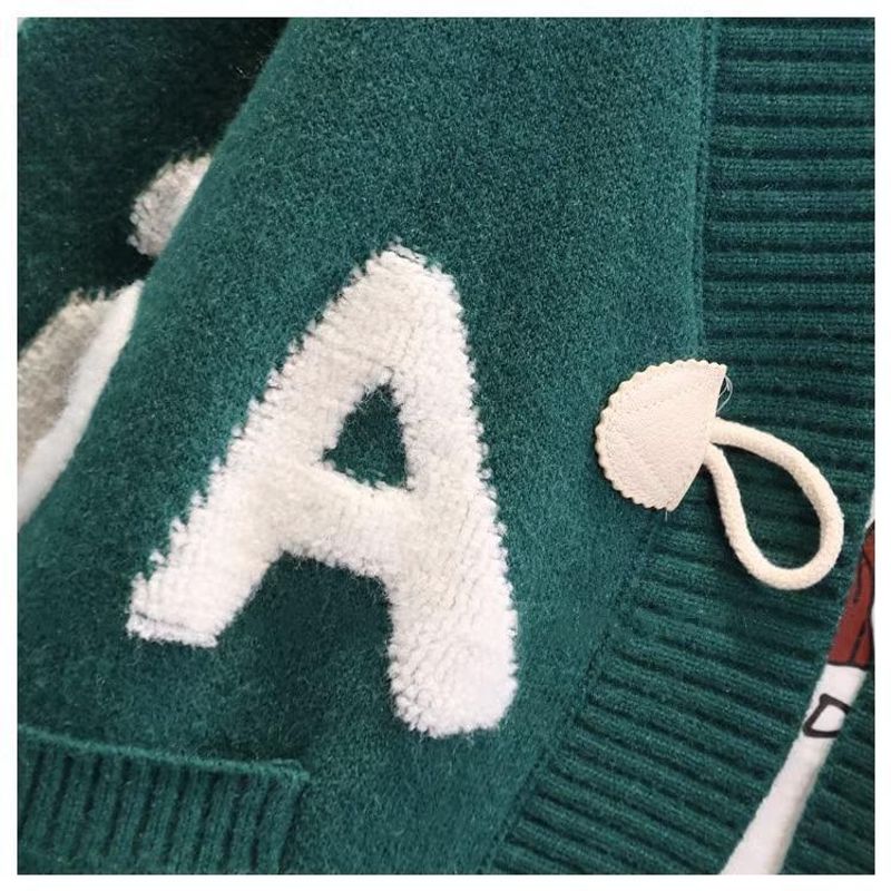 Women's Clothing Fat mm stylish horn button letter sweater jacket for women autumn and winter new large size loose lazy_voghion.com