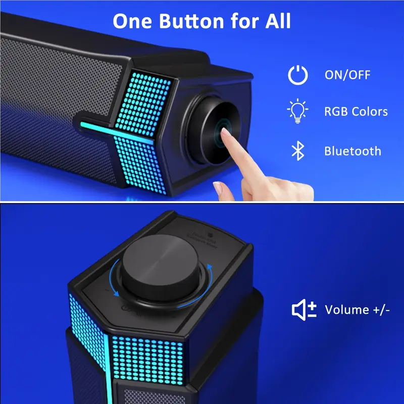 Bluetooth Computer Speakers For PC Desktop Monitor, Gaming PC Sound Bar-Wired USB-Powered,Superb Stereo Sound,with LED Lighting_voghion.com