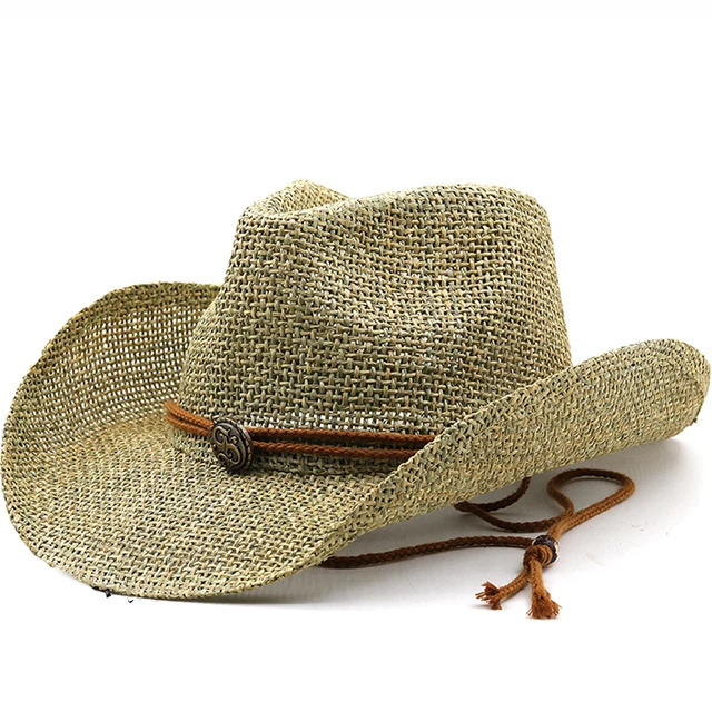 New Arrivals Simple Sun for men and women's summer hats personalized western Girl cowboy straw beach hat 56-58CM_voghion.com