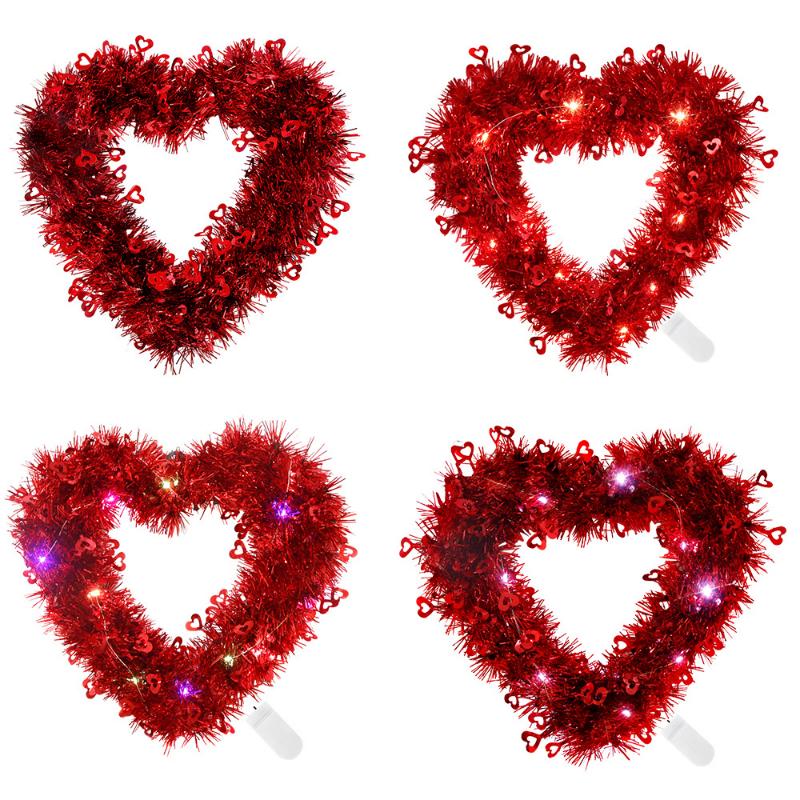 Valentine Day Decoration Glowing Red Heart Shaped Wreath Led Garland Happy Valentine&#39;s Day Wedding Party Pendants Ornaments_voghion.com