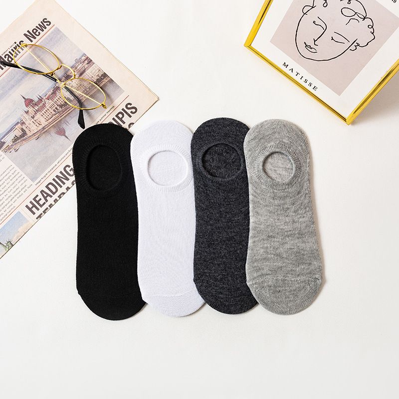 Calzini invisibili in cotone da uomo, in silicone, casual, antiscivolo, a bocca bassa, in tinta unita, in bianco e nero, per barche_voghion.com