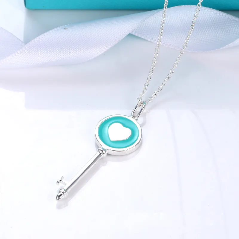 brand key designer pendant female S sier plated couple cross chain choker blue heart necklace neck jewelry gift_voghion.com