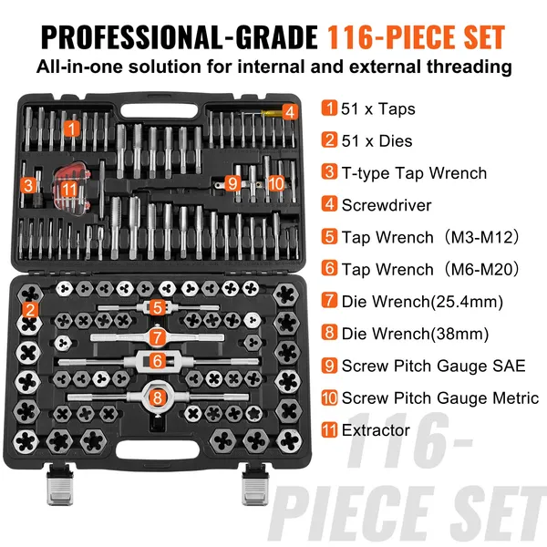 Tap And Die Set Metric Sae Threading Kit With Storage Case_voghion.com