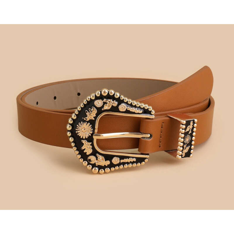 New Women's Needle Buckle Belt Black Decorative Carved Punk Style Jeans With Eye Bags For Women_voghion.com