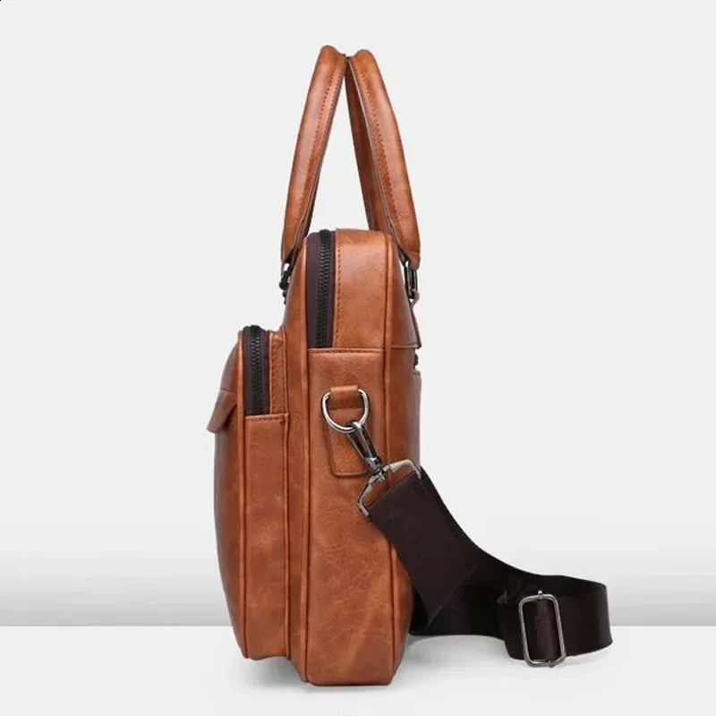 Sac à bandoulière en cuir PU grande capacité, portable, décontracté et étanche, pour hommes, porte-documents, sac pour ordinateur portable 240813_voghion.com