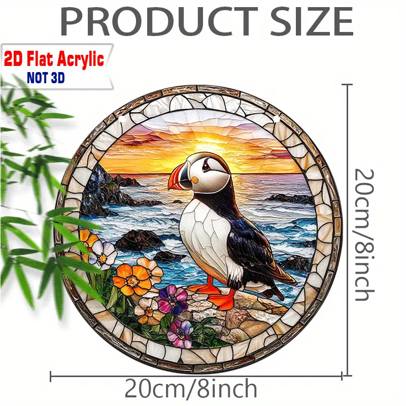 8" Puffin Suncatcher - rannikuteemaline 2D akrüüldekoor. Ideaalne verandale/kabinetti/elutuppa. Erksavärviline õueaktsent. Ideaalne kingitus linnusõpradele._voghion.com
