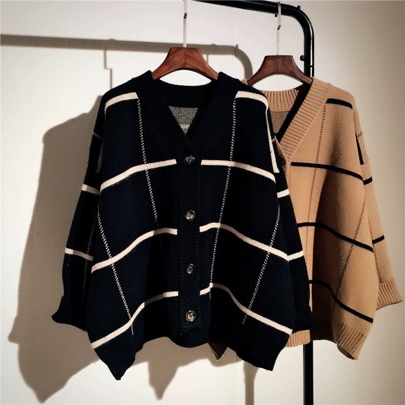 Women's Clothing autumn and winter new Korean thickened plaid cardigan female version versatile student single breasted_voghion.com