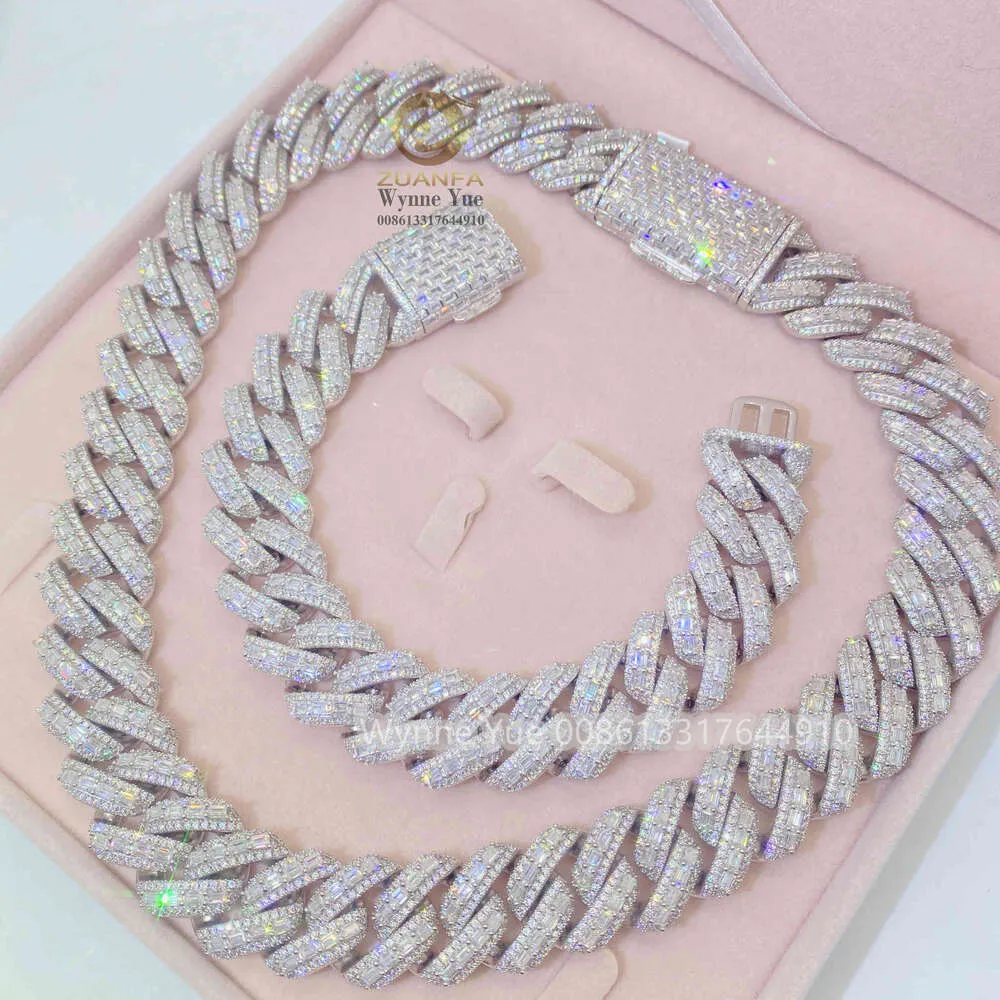 New 20mm Thick Heavy Baguette Gra Certificate Pass Diamond Tester Vvs Moissanite Cuban Chain_voghion.com