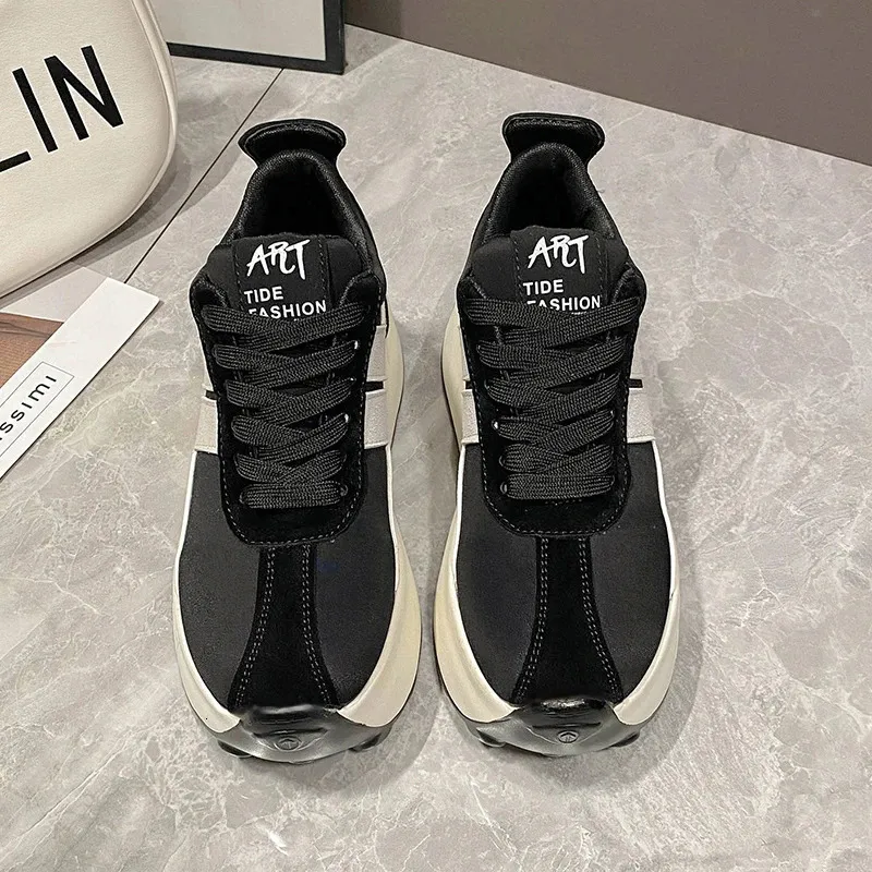 Scarpe sportive casual da donna con tacco alto da 7,5 cm, con zeppa e plateau, in pelle, bianche, comode e robuste_voghion.com