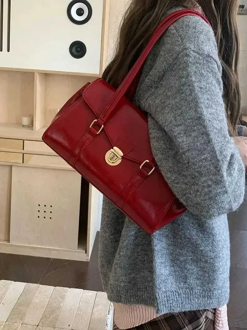 Casual underkläder axel PU-läder moderiktig damhandväska retro armstödsväska Y241123_voghion.com