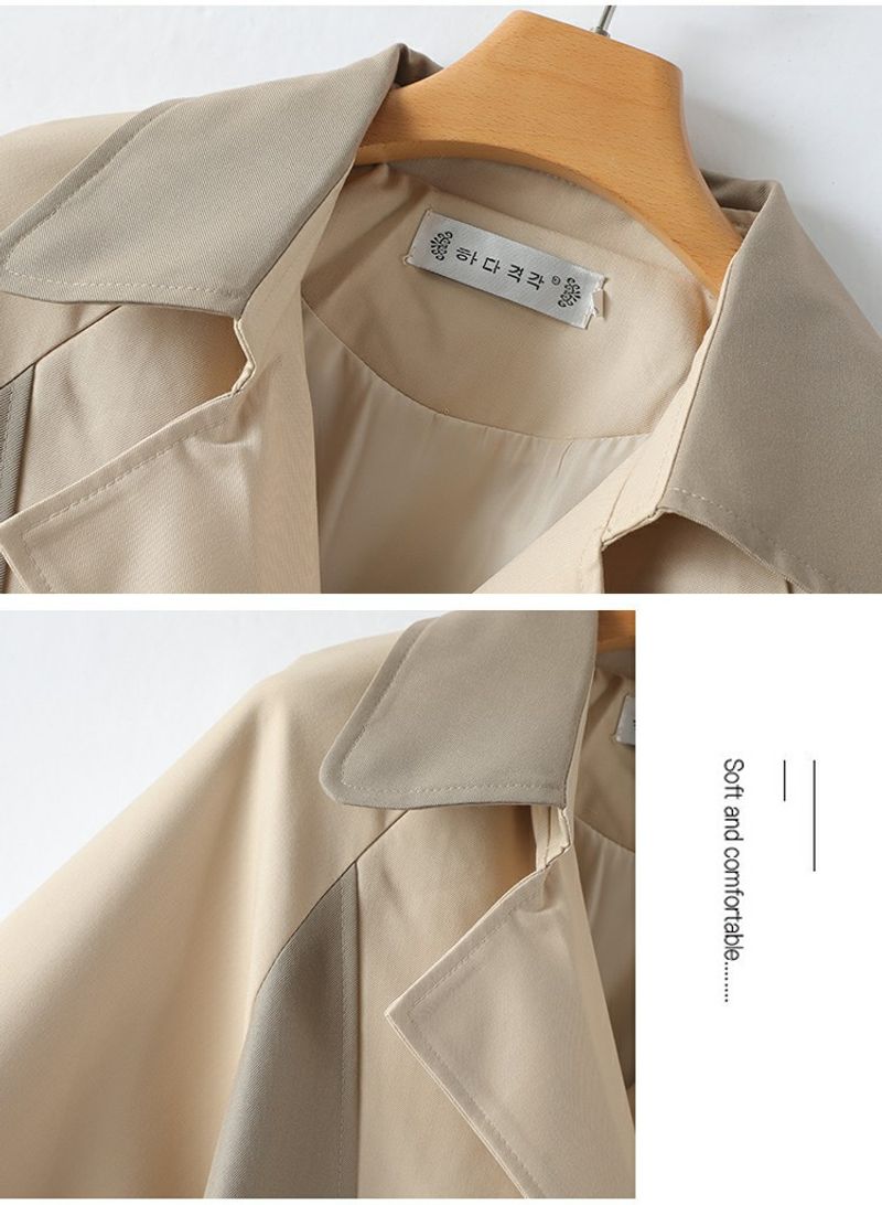 Women's autumn new long-sleeved lapel double-breasted contrast color coat 9676_voghion.com