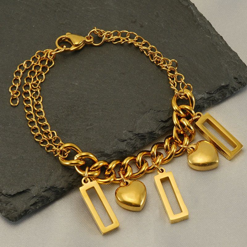 Braccialetto alla moda in acciaio inossidabile con combinazione di titanio, dorato, geometrico, design di nicchia per le donne_voghion.com