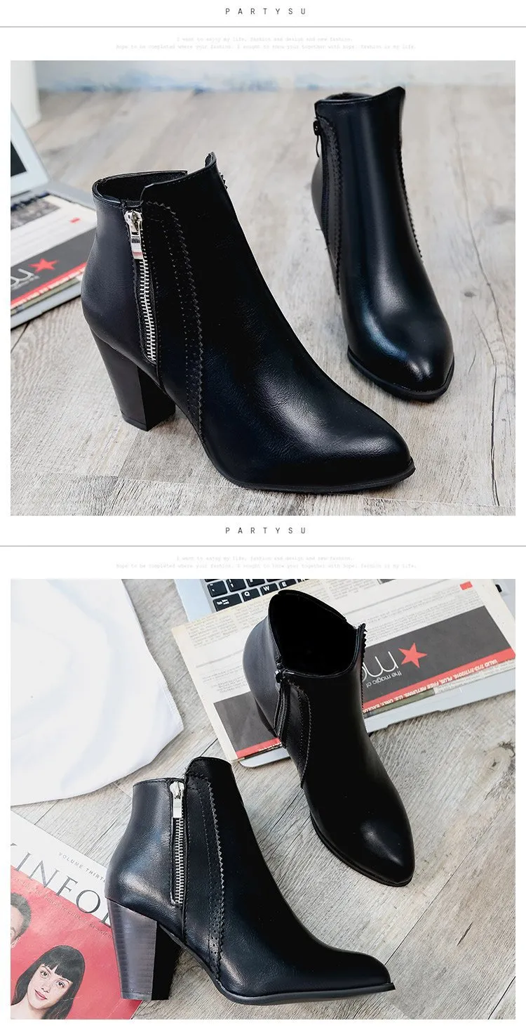 Women's Short Thick High Heels Ankle Boots Versatile Fashion_voghion.com