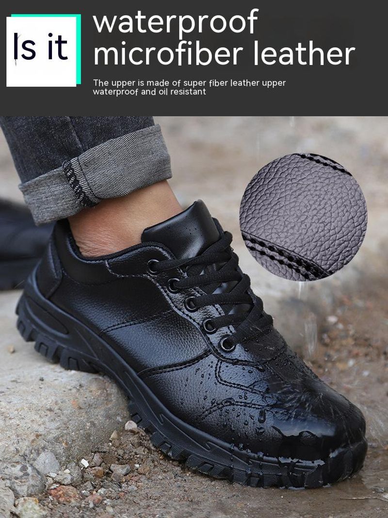 PU Leather Men Safety Anti-smash Anti-puncture waterproof Lightweight Work Sneakers Indestructible Shoes Boots_voghion.com