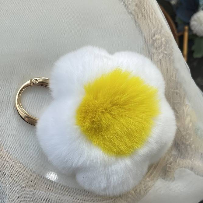 Adorável chaveiro de pele de coelho com flor - mistura de cores pastel e pingente de margarida para meninas, acessório fofo para bolsa e presente para lembranças de viagem_voghion.com