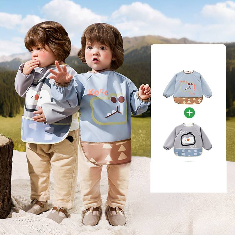 ​​Baby Feeding Bib With 3-in-1 Protection – Waterproof, Stain-Resistant & Soft Polyester Smock For Toddlers (1-3 Years,/Penguin Designs)​​_voghion.com