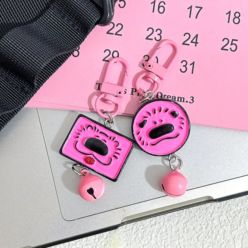 Cute Pink Samoyed Puppy Series Keychain Animal Bell Pet Memorial Keyring Dog Pendant Backpack Charms Car Bag Decor Kids_voghion.com
